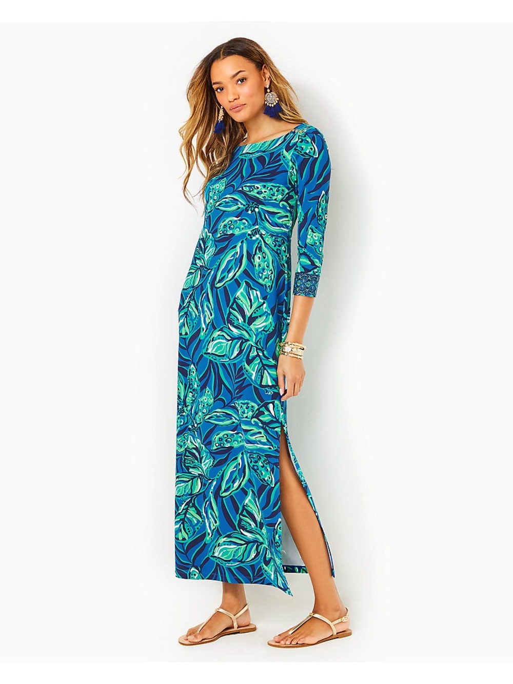 Seralina UPF 50 Lilly Pulitzer NWOTBlue Green Leaf-Print Maxi Dress